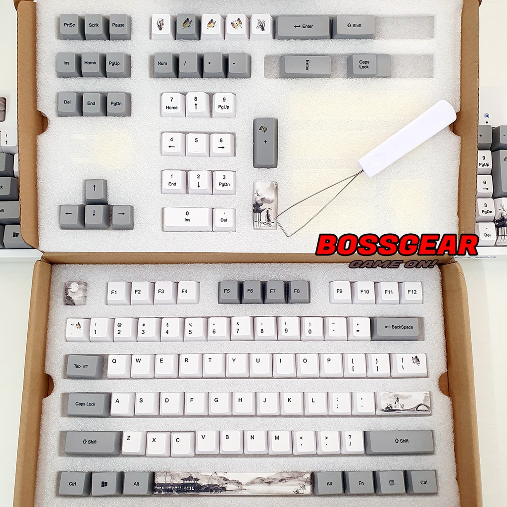 Bộ Keycaps Thủy Mặc Black Ink cực đẹp PBT 113 phím OEM profile DYE SUB 5 mặt ( Lắp được cho layout 65,66,68,... )