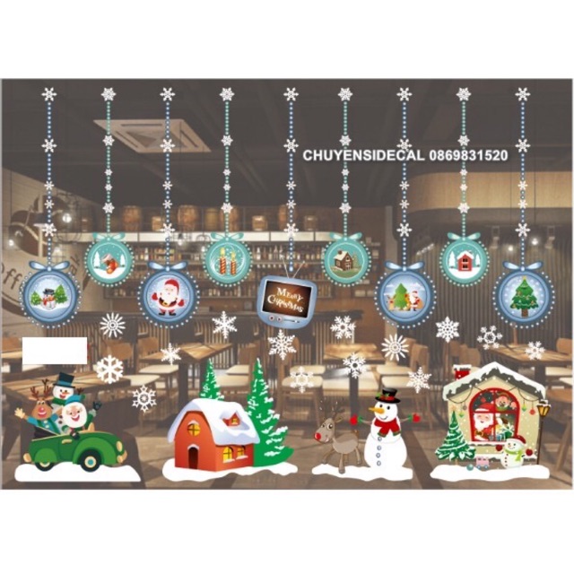 Decal dán tường Noel Hít Tĩnh Điện Không Dơ Kính - Thành Phố Pha lê Xanh