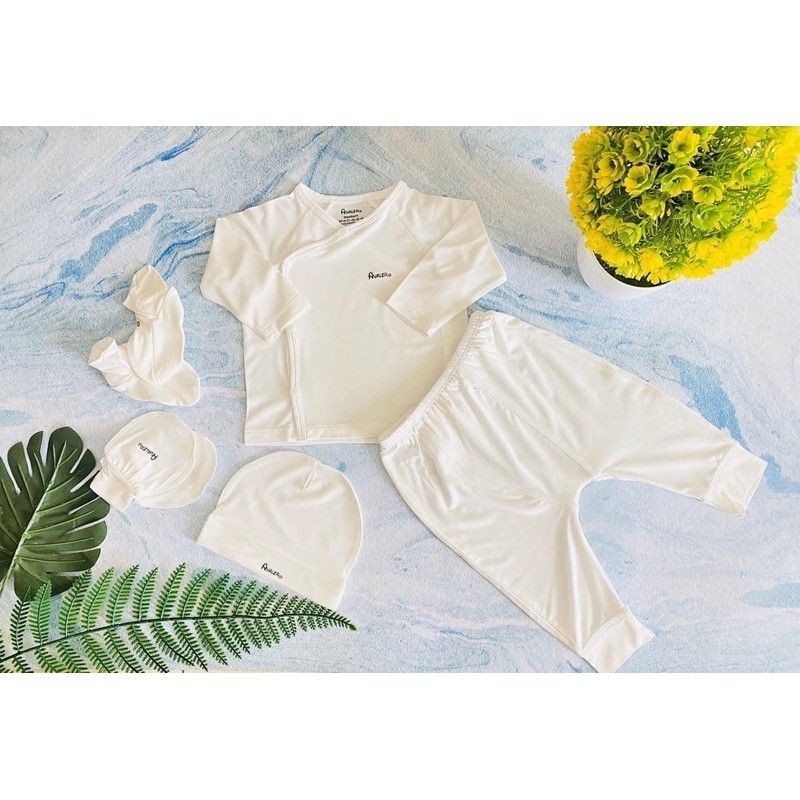 Bộ sơ sinh trắng cài lệch sợi tre Avaler