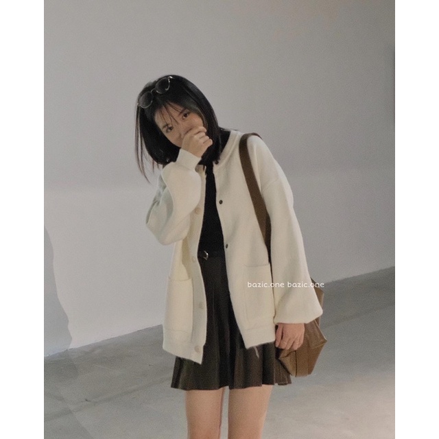 Áo bomber len cúc bấm, áo bomber len tay bồng Bazic one | BigBuy360 - bigbuy360.vn