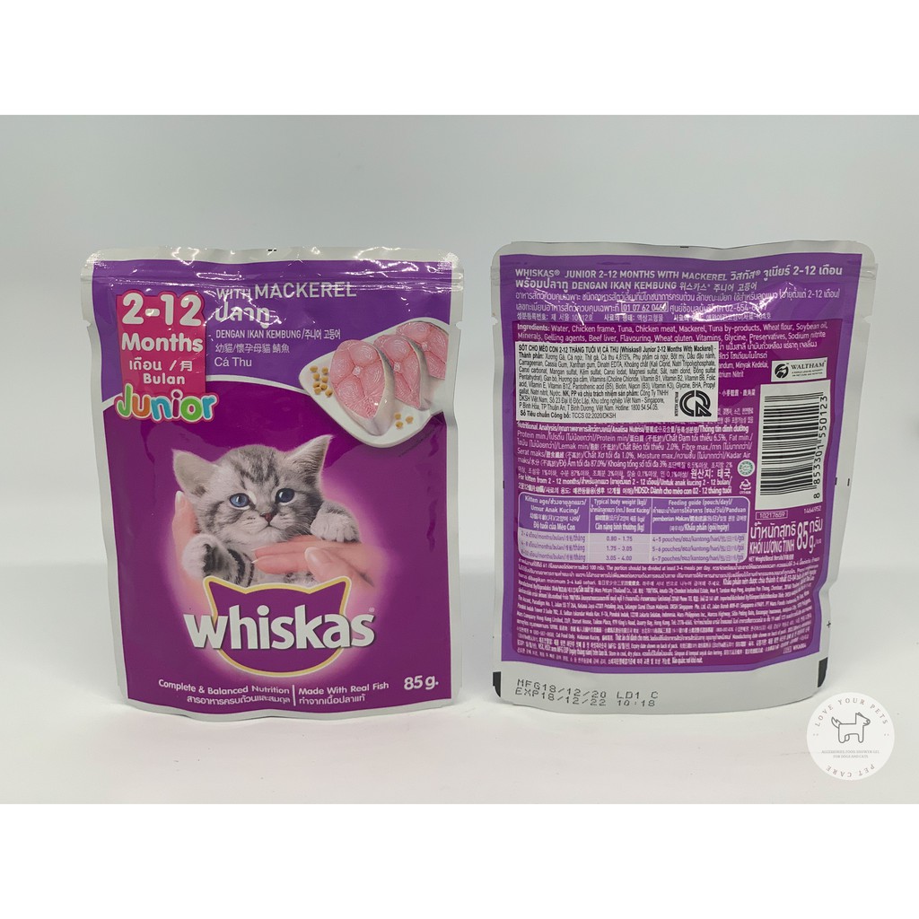 Combo 5 gói pate Whiskas vị ngẫu nhiên dành cho mèo con và mèo lớn - 80g