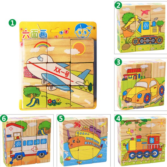 Set 10 Bộ Tranh Ghép Gỗ 6 Mặt Xếp Hình 3D Cho Bé