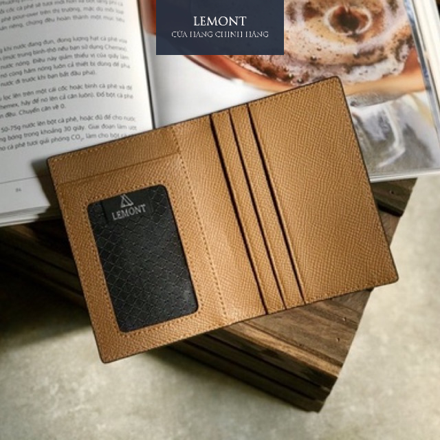 Ví da bò thật đựng thẻ Frame màu Nâu nhỏ gọn có ngăn đựng ảnh - Thiết kế chính hãng từ Lemont.