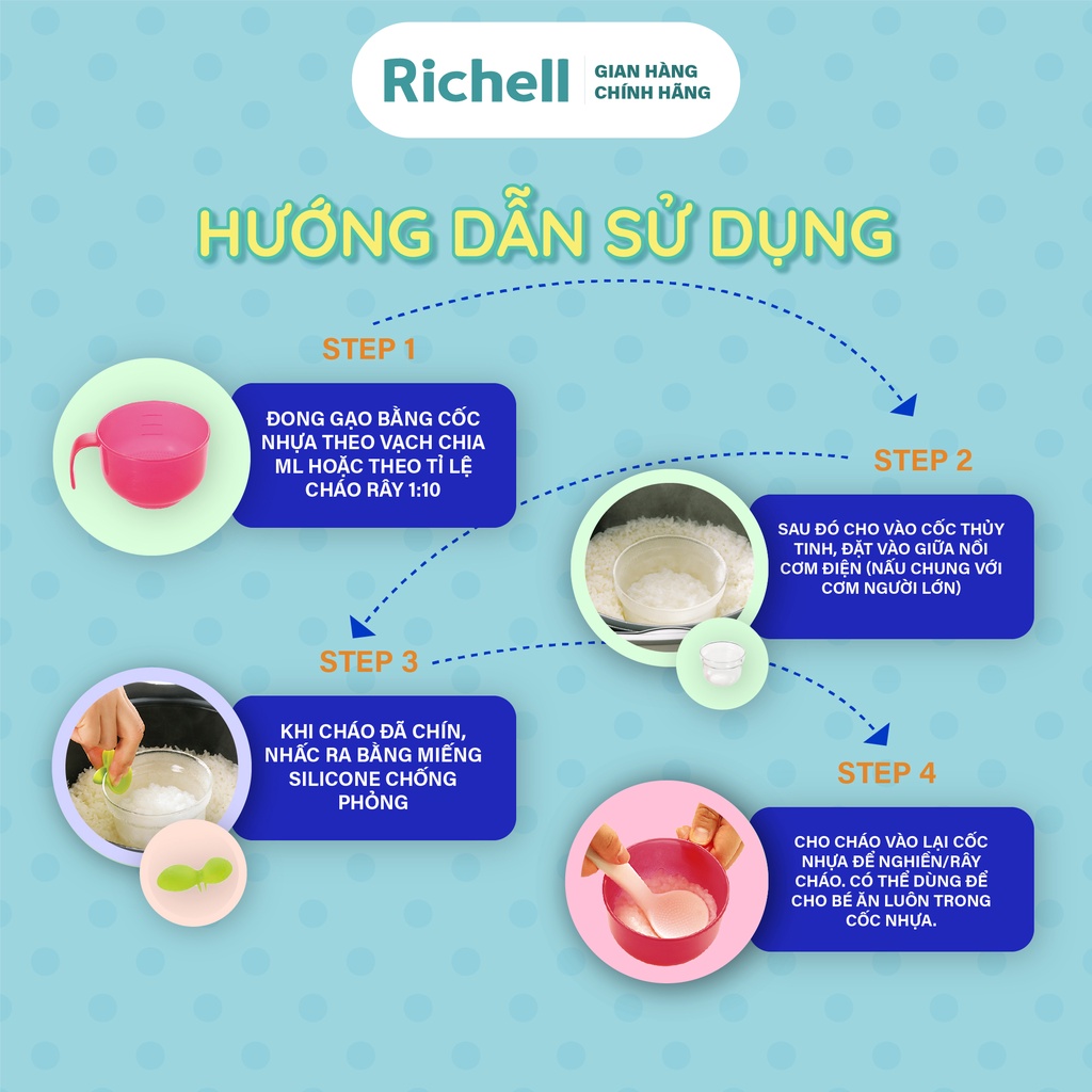 Bộ đồ dùng nấu cháo trong nồi cơm điện Richell Nhật Bản | Baby