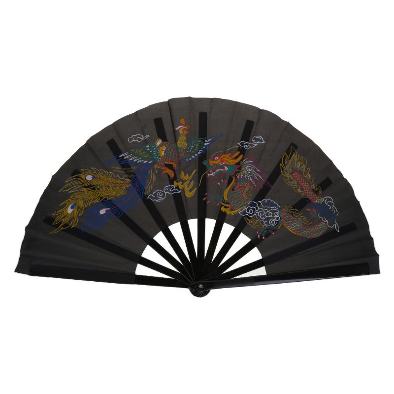 Quạt xếp cầm tay bằng nhựa in hình rồng/ phượng hoàng phong cách Trung Hoa