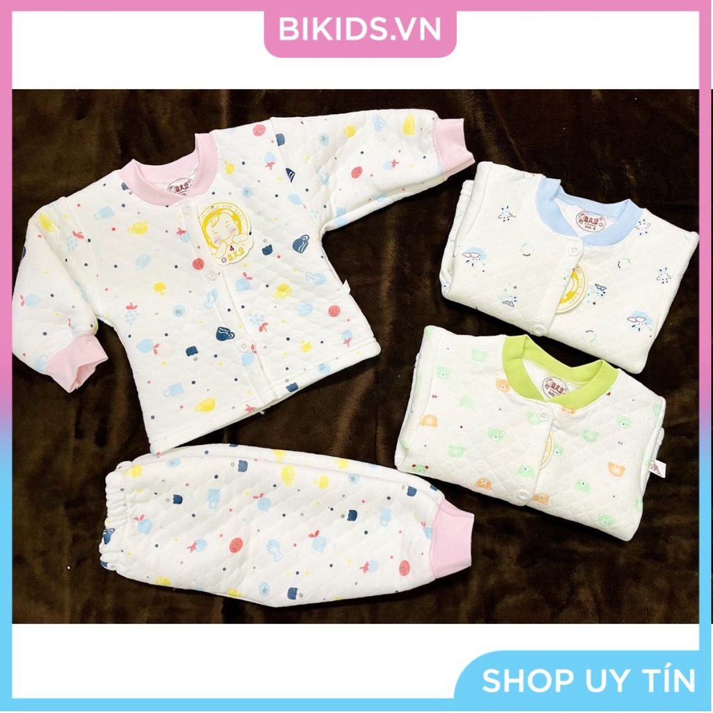 Bộ sơ sinh trần bông cài cúc giữa cho bé 3-9kg