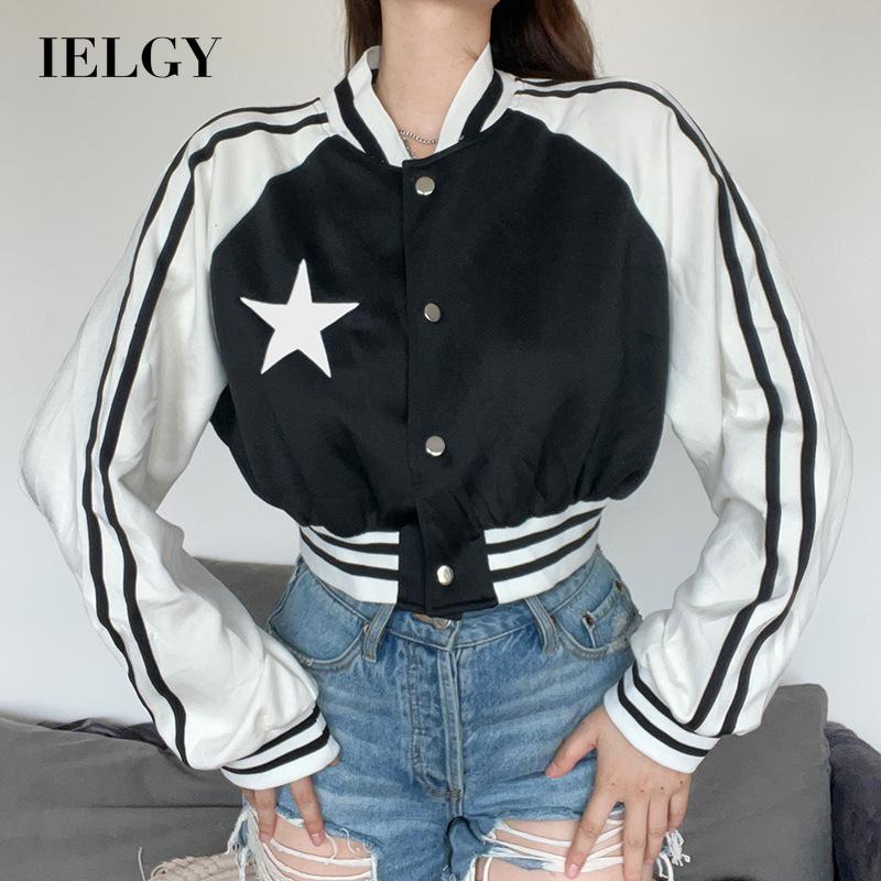 IELGY    Áo Khoác Bóng Chày In Hình Ngôi Sao preppy Thời Trang Cho Nữ