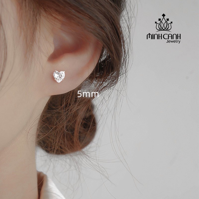 Bông Tai Đá Tim Chốt Bạc Nhiều Size Minh Canh Jewelry