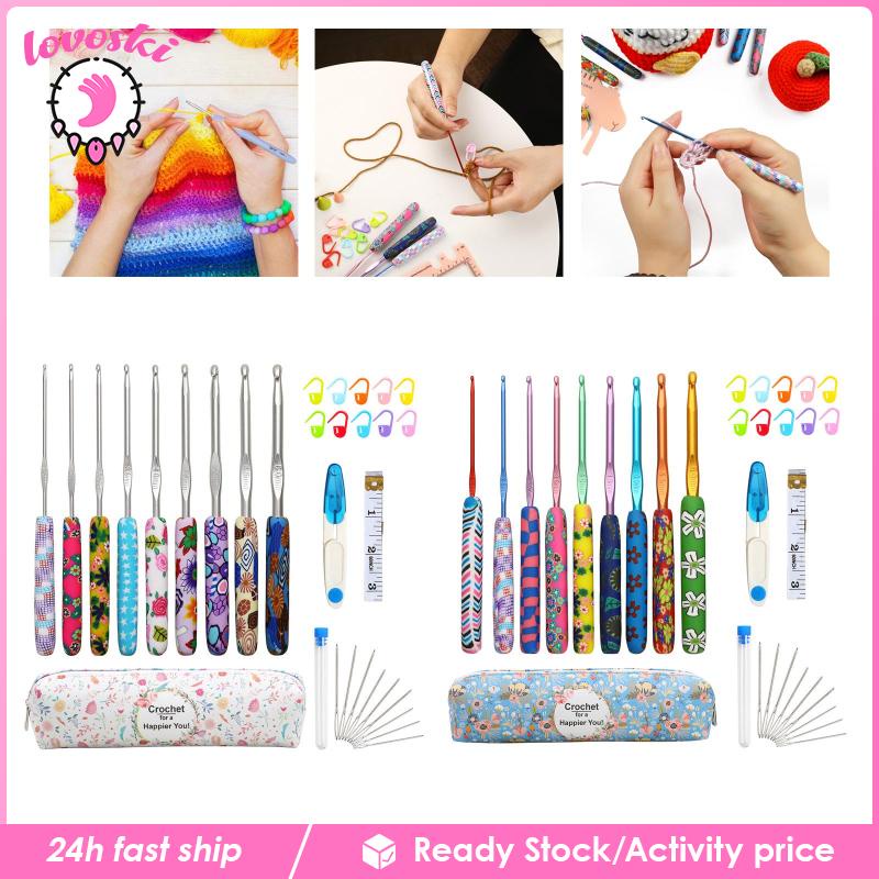[Lovoski] Bộ 31 Dụng Cụ Đan Móc Len + Hộp Đựng 9 Kích Cỡ Cho Người Mới Bắt Đầu