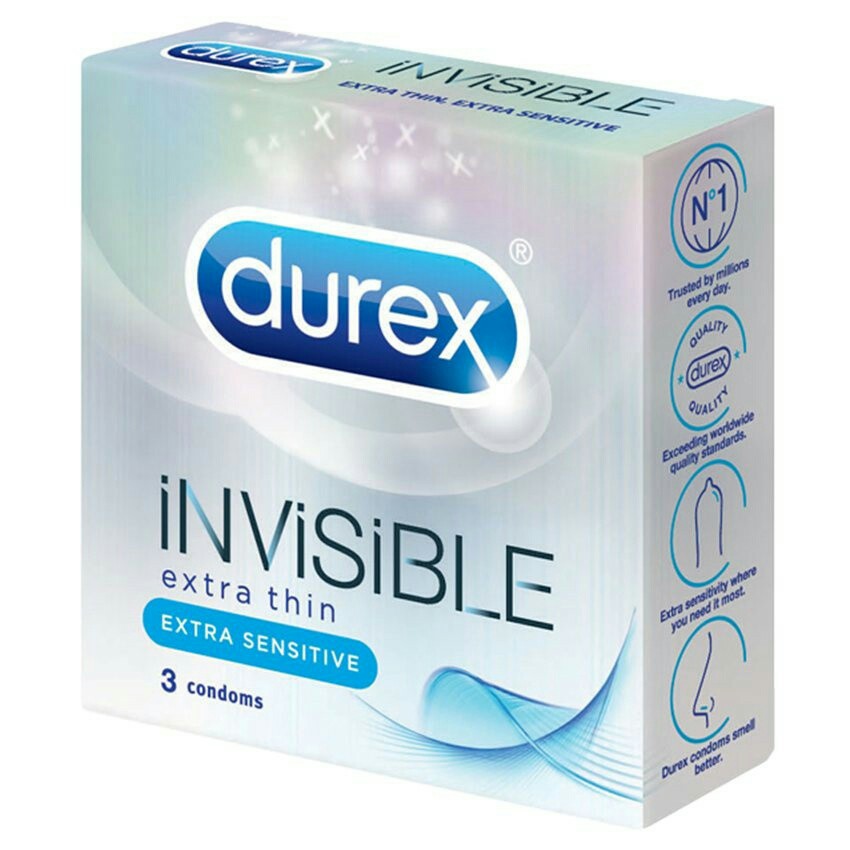 Bao cao su Durex Invisible 3 cái - Cực siêu mỏng - cảm giác chân thật