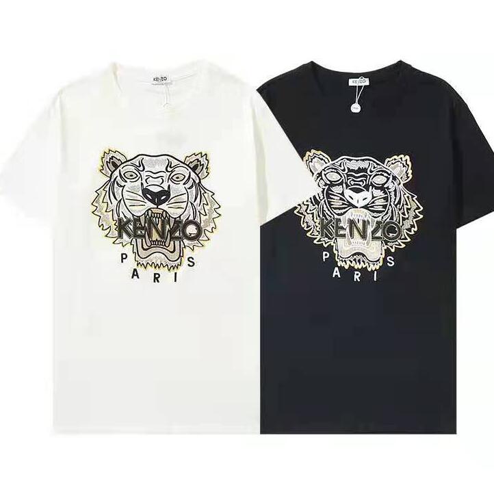 Áo thun cotton ngắn tay thêu chữ và hổ thời trang cho cặp đôi