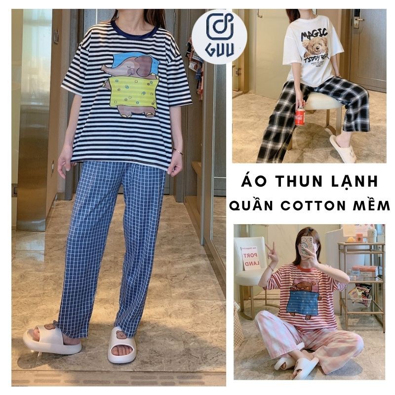 Đồ Bộ Nữ- Bộ Mặc Nhà Chất Liệu Vải Thun Cotton 100% Dáng Suông Cực Ngầu Dễ Thương Guu DN12