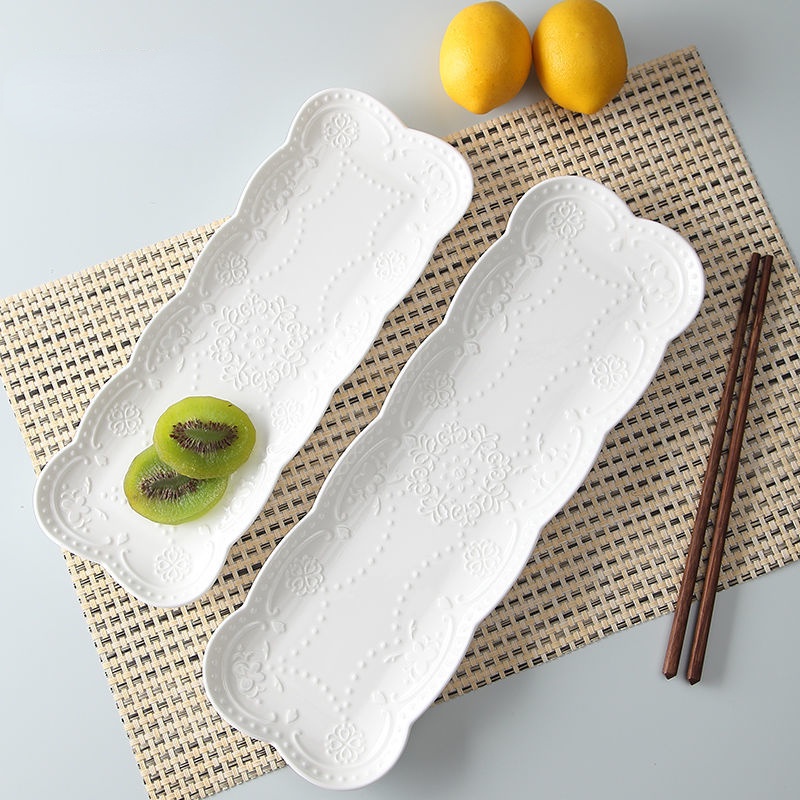 Đĩa Sứ Dập Nổi Hình Chữ Nhật Phong Cách Nhật Bản