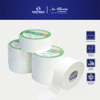 Combo 5 giấy vệ sinh cuộn lớn Thế Giới Giấy An Khang vân caro hoặc trơn hai lớp loại 700gr