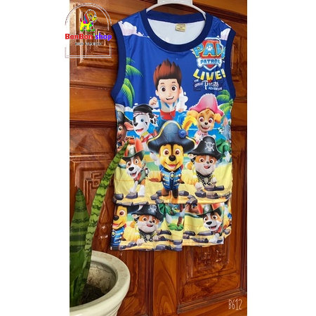 (C02_Kèm video) Bộ bé trái, bộ 3d cho bé trai hình chú chó cứu hộ Paw Patrol, vải mát lạnh cho bé từ 3-7 tuổi