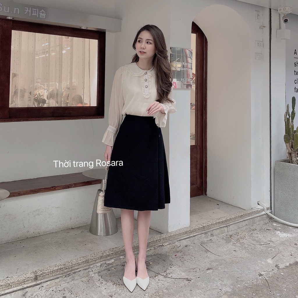 Chân váy thời trang nữ thiết kế vạt 3 cúc Rosara S41