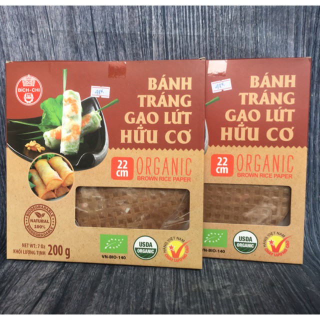 Bánh tráng gạo lứt hữu cơ 22cm Bích Chi hộp 200g