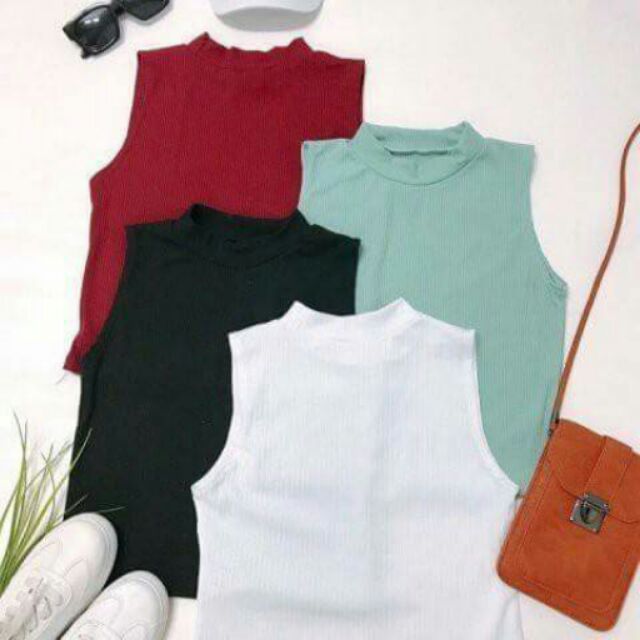 Áo croptop thun gân cổ lọ