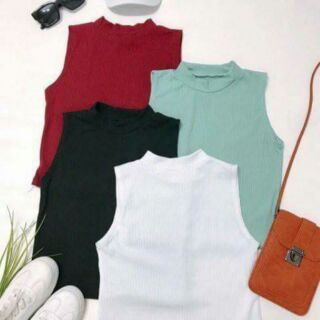 Áo croptop thun gân cổ lọ