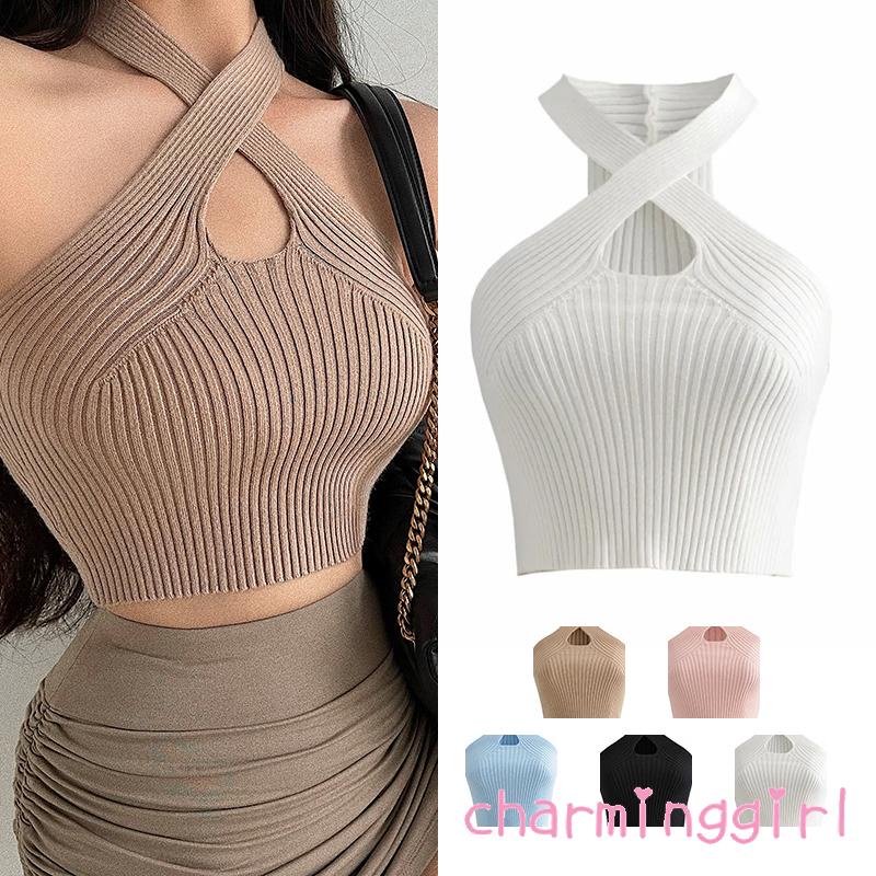 Áo kiểu croptop không tay bó sát màu sắc đơn giản thời trang dành cho nữ