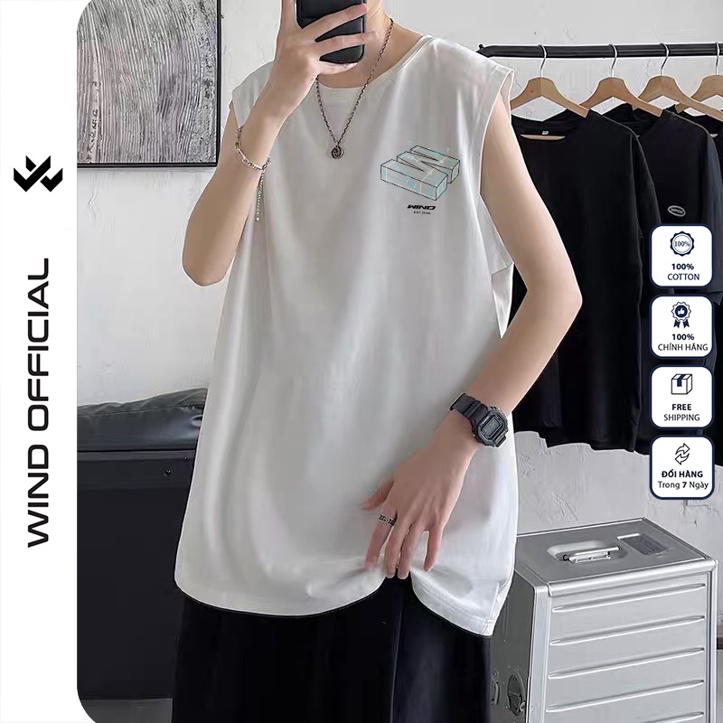 Áo thun sát nách WIND unisex form rộng tanktop 100% cotton oversize 3D 3 lỗ thời trang nam nữ