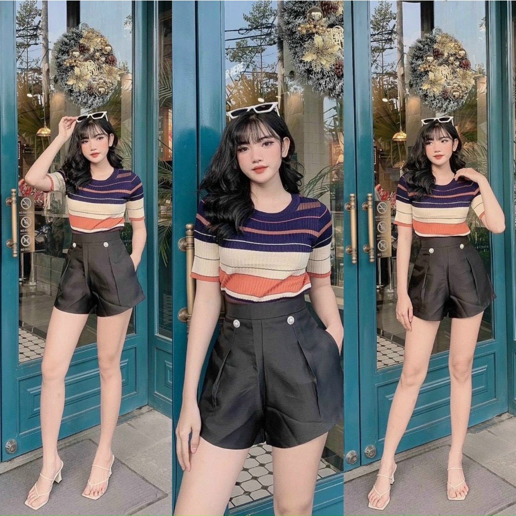 Aó len nữ,áo kẻ tay lỡ lên phom cực đẹp,chất vải bao xịn siêu co giãn ôm phom dáng