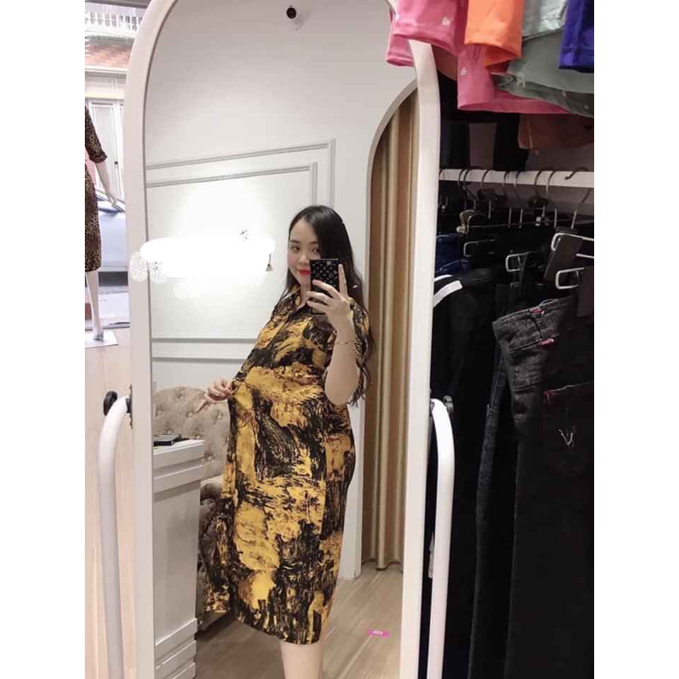 Váy Sơ Mi Dáng Dài Họa Tiết Lụa Loang Xinh Xắn