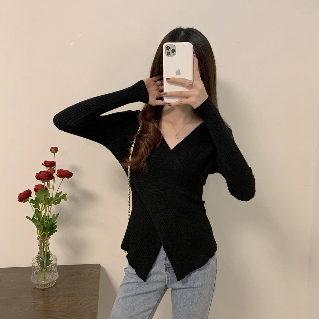 Áo len mỏng vạt chéo tay dài CA164