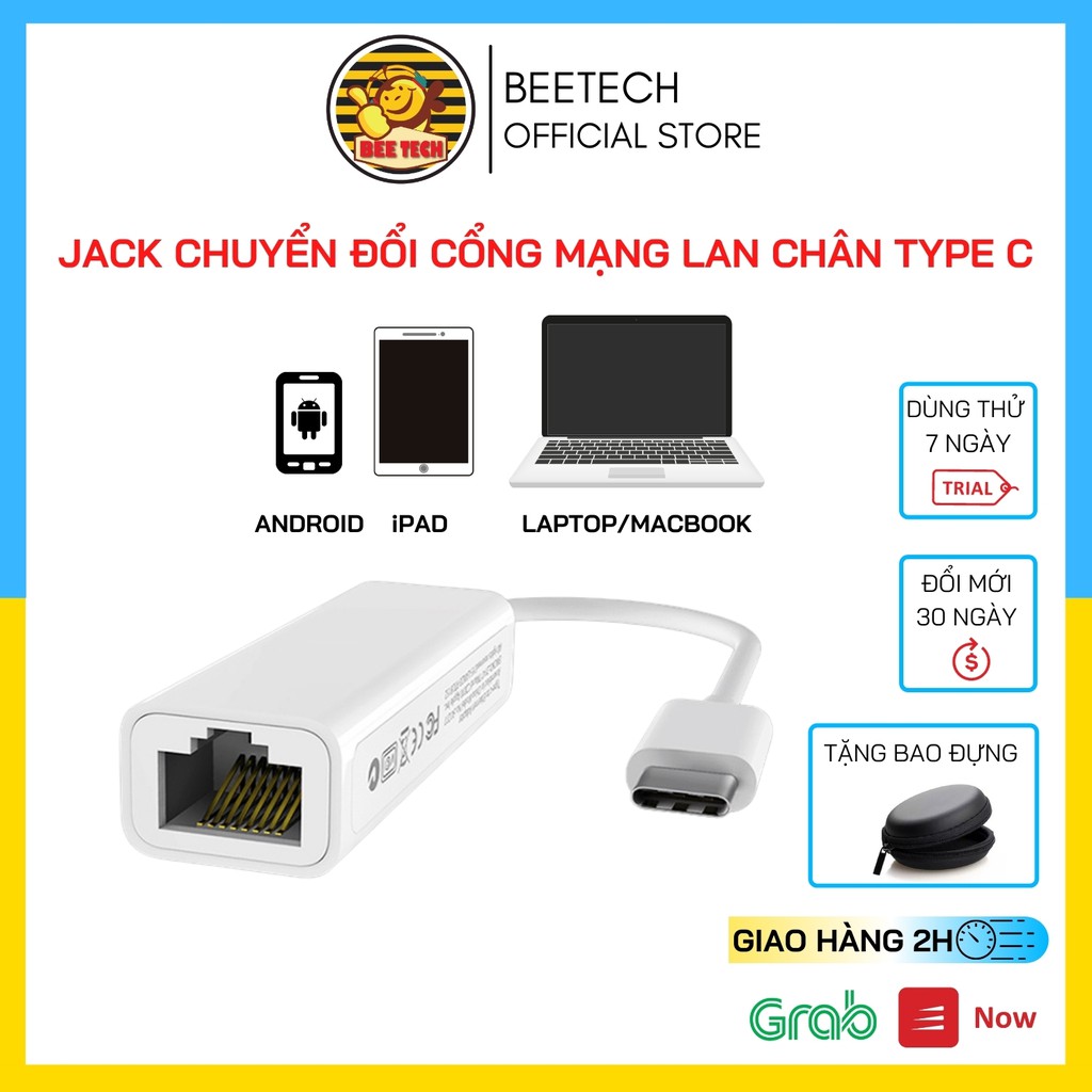 Adapter chuyển đổi từ cổng USB Type C sang cổng mạng lan BT45 cho điện thoại, máy tính bảng, iPad, Macbook ... - Beetech