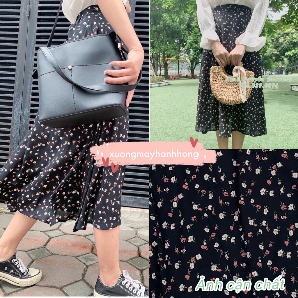 Giá sỉ Chân váy hoa vintage chiffon Ulzzang hai lớp dáng dài