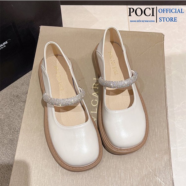 Giày búp bê quai ngang đính đá tiểu thư POCI 183