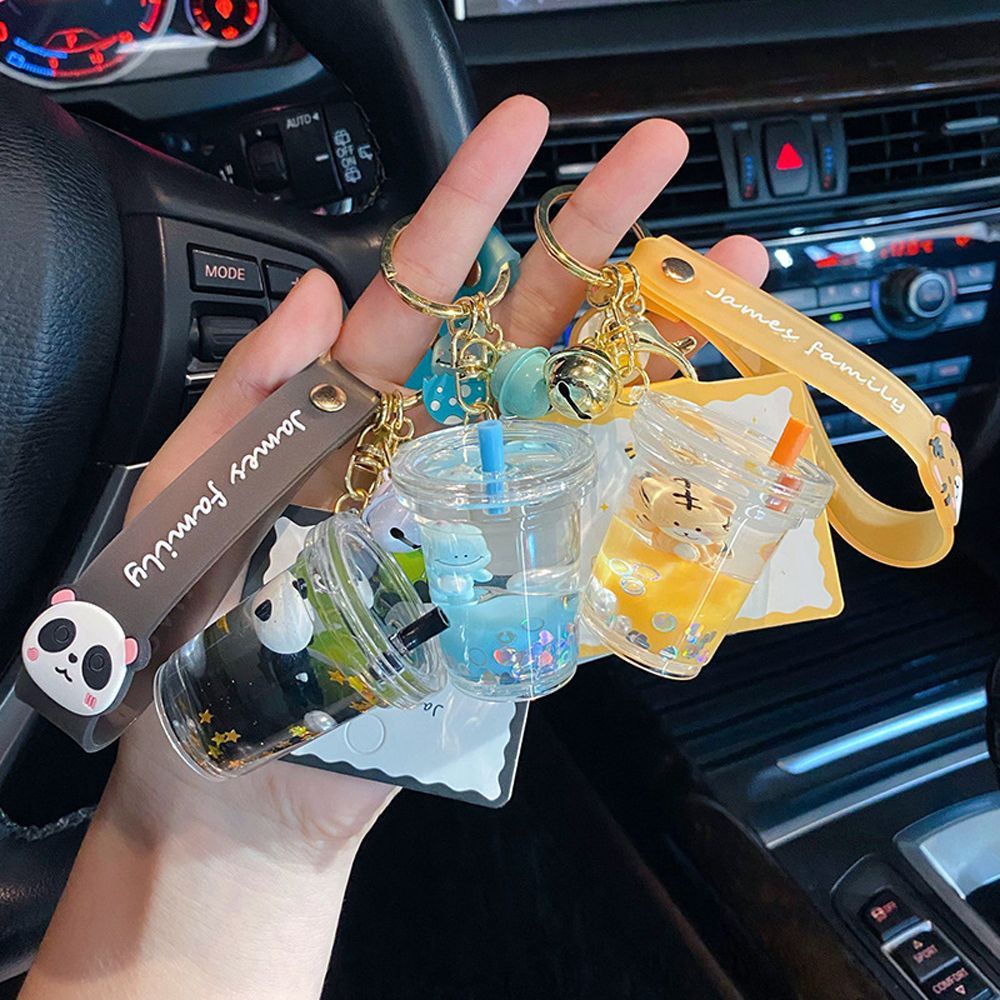 Móc khóa hình ly trà sữa dạng lỏng xinh xắn sáng tạo bằng acrylic