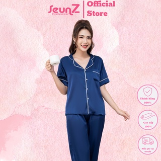 Bộ đồ ngủ pijama Nữ mặc nhà tay cộc quần dài lụa latin trơn mềm cao cấp thanh lịch SeunZ Homewear - SB03