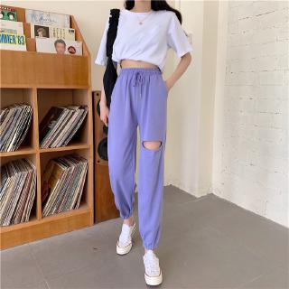 Quần thể thao dáng suông lưng cao rách cá tính thiết kế thời trang