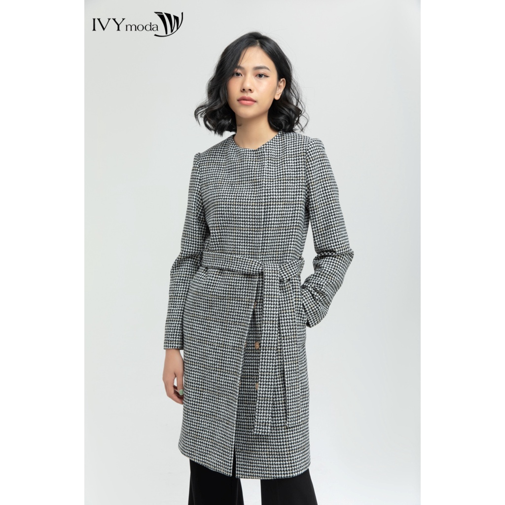 Áo khoác nữ kẻ cổ tròn IVY moda MS 71M6200