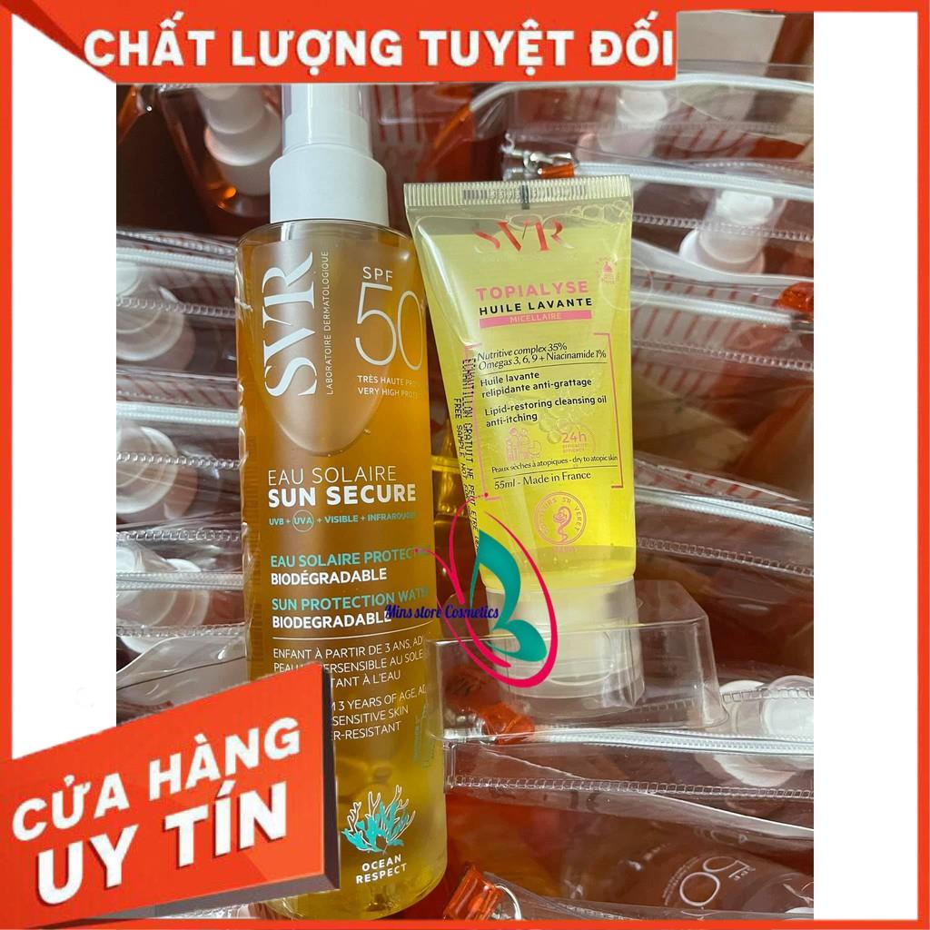 (New Paris) Túi-Gift set kem chống nắng dạng xịt SVR Tặng kèm Dầu tắm