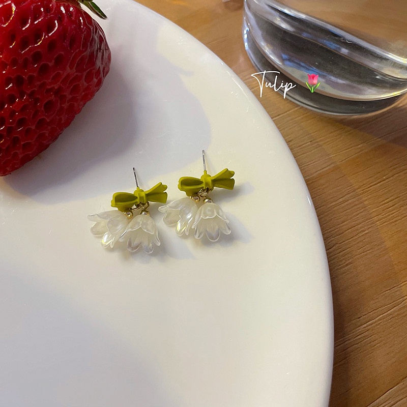 Bellflower Khuyên Tai Hình Hoa tulip Thắt Nơ Đa Năng Khí Chất Cho Nữ