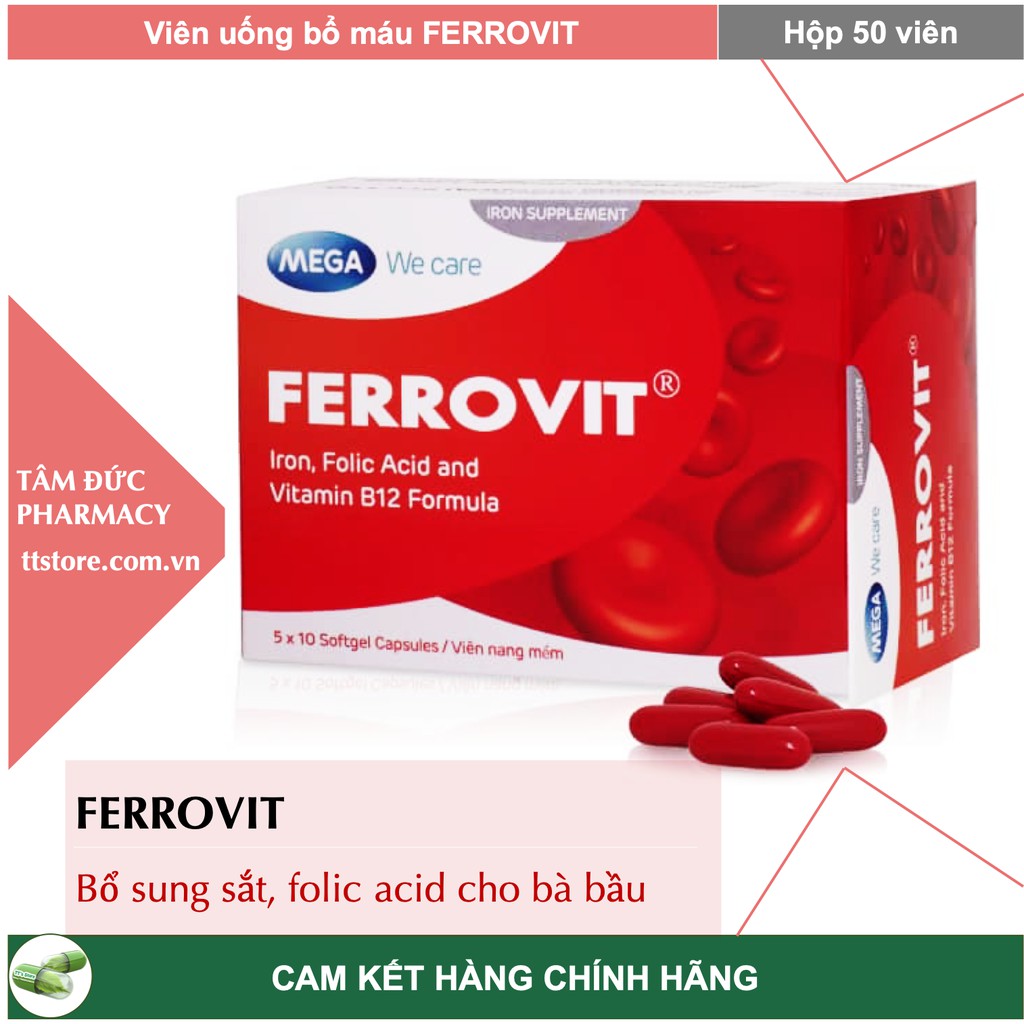 Viên Bổ Sung Sắt FERROVIT Hộp 50 viên Dùng cho Phụ nữ có thai, người thiếu máu cho thiếu sắt [ferovit]