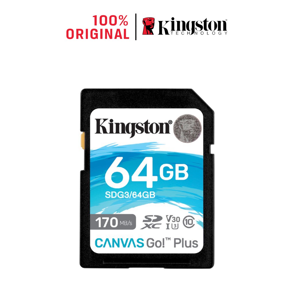 Thẻ nhớ Kingston Canvas Go Plus SD 64GB cho thiết bị di động Android, camera, flycam và sản xuất video 4K SDG3/64G