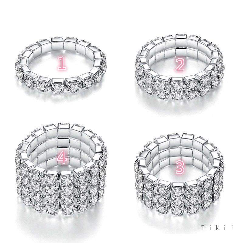 Nhẫn mạ bạc đính đá lấp lánh theo phong cách Hàn Quốc