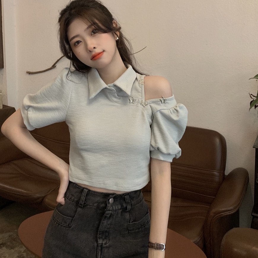 Áo thun ZHELIHANGFEI trễ vai phong cách ngọt ngào chất lượng cao cho nữ