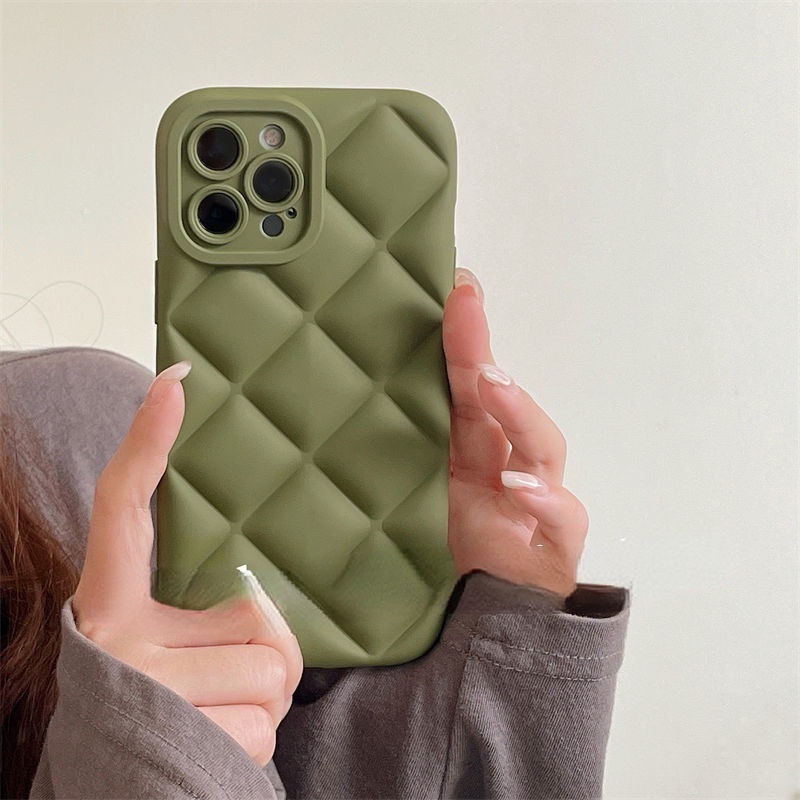 Ốp Điện Thoại Màu Xanh Lá Phối Họa Tiết Lưới Dành Cho iPhone
