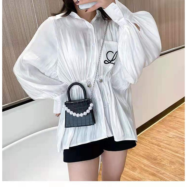 Túi đeo chéo nữ mini thời trang phối quai ngọc nhân tạo phong cách hàn quốc siêu hot 2021