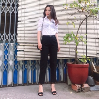 Quần Baggy nữ chất vải vitex cao cấp, mặc tôn dáng, quần âu nữ công sở họa tiết đai G.C form dáng đẹp