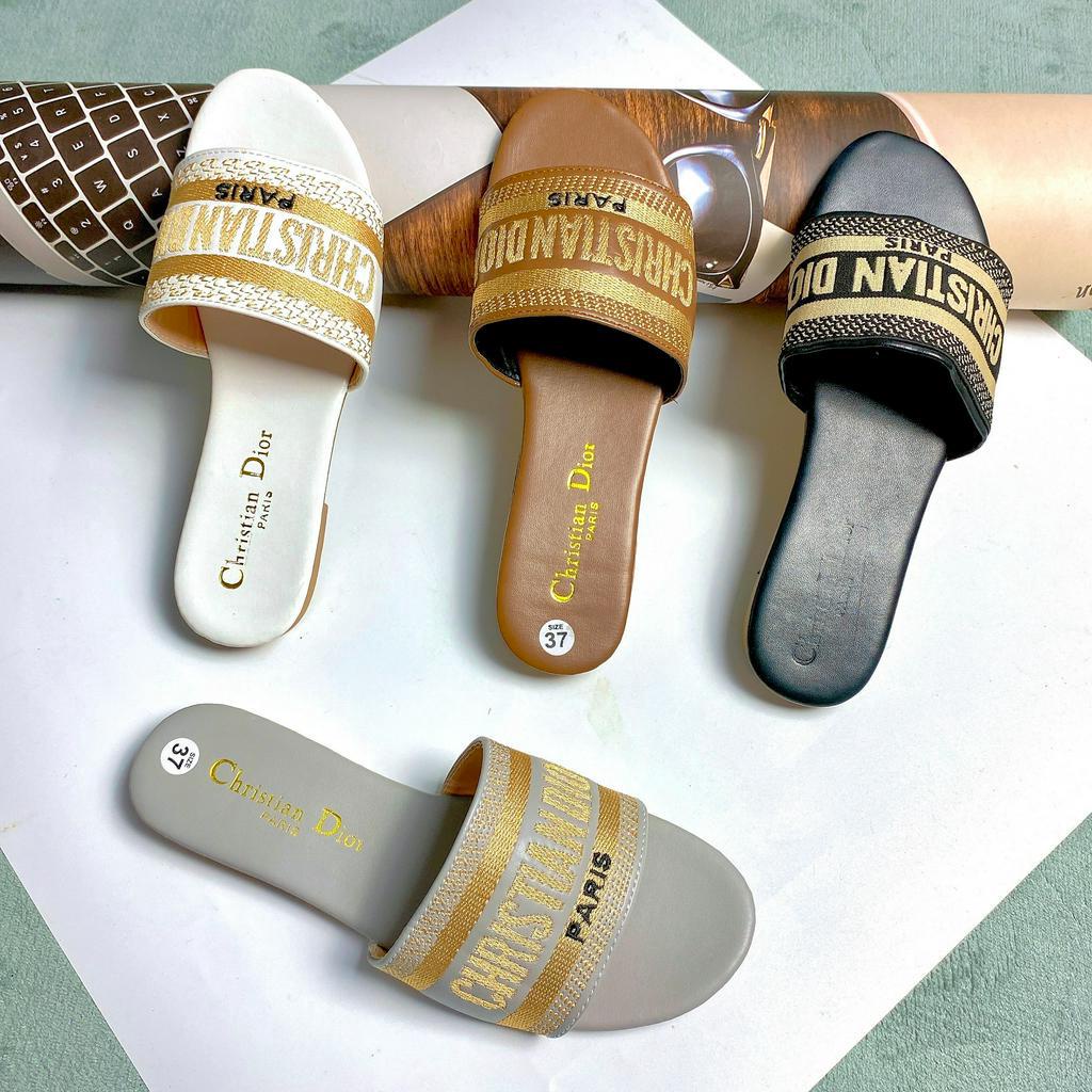 Dép nữ thêu chữ DI OR nhiều màu êm chân, sang xịn, dép nữ quai ngang đẹp