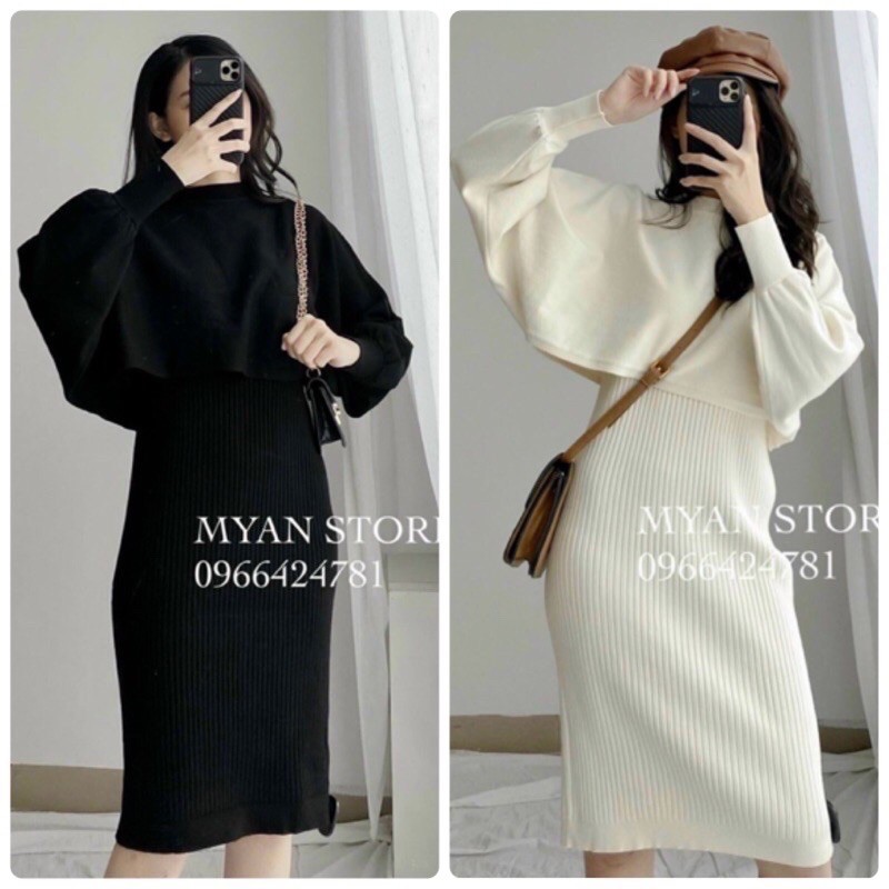 SET ĐẦM THUN KÈM ÁO CROP