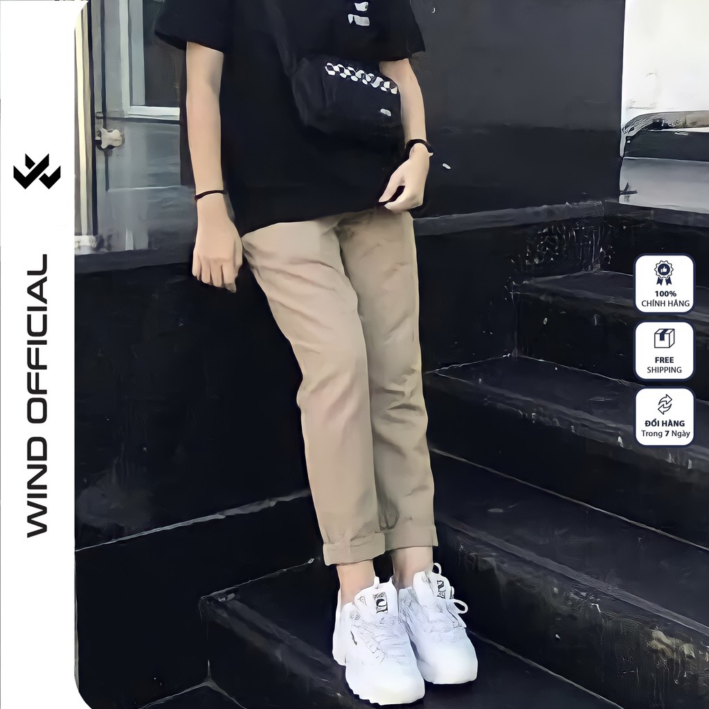 Set Quần baggy WIND ống suông phối áo phông trơn unisex form rộng nam nữ ulzzang