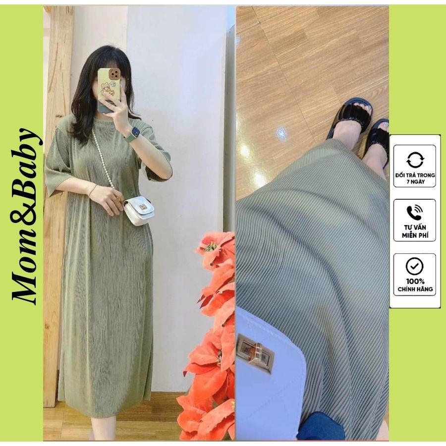 Váy bầu ngắn tay dập li nhỏ thời trang thiết kế công sở xinh xắn Mom and Baby M541