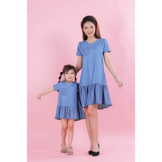 Váy đôi mẹ bé màu bò đuôi cá chấm bi