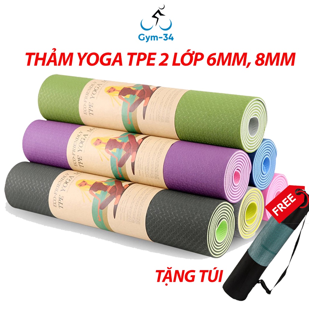 THẢM TẬP YOGA TPE CAO CẤP 2 LỚP 6MM, 8MM DỄ DÀNG VỆ SINH